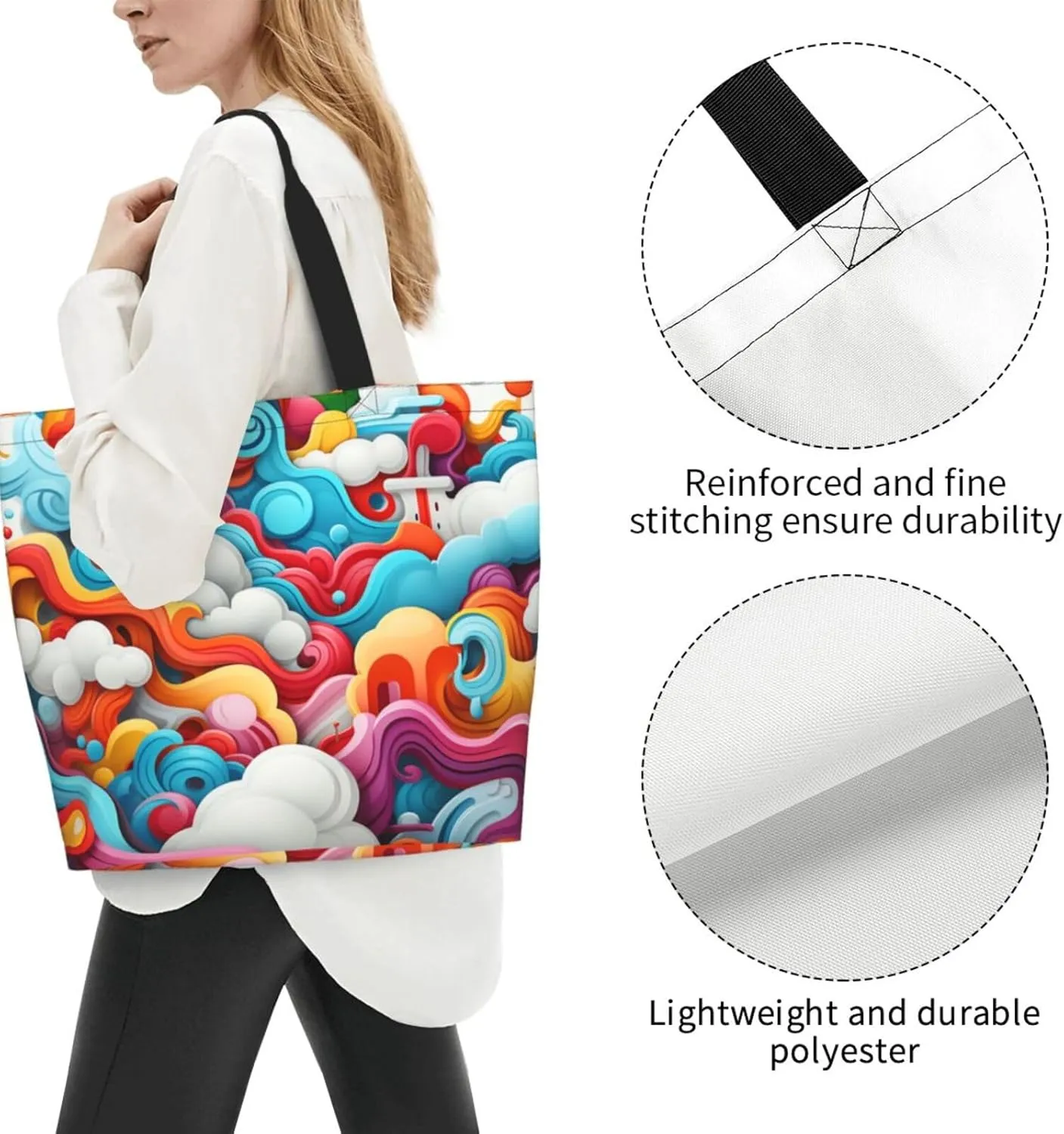 Tote Bag for Women Reusable Grocery Bag Shopping Bag Brown and White Spots Tote Bags Handbag Foldable Shoulder Bag