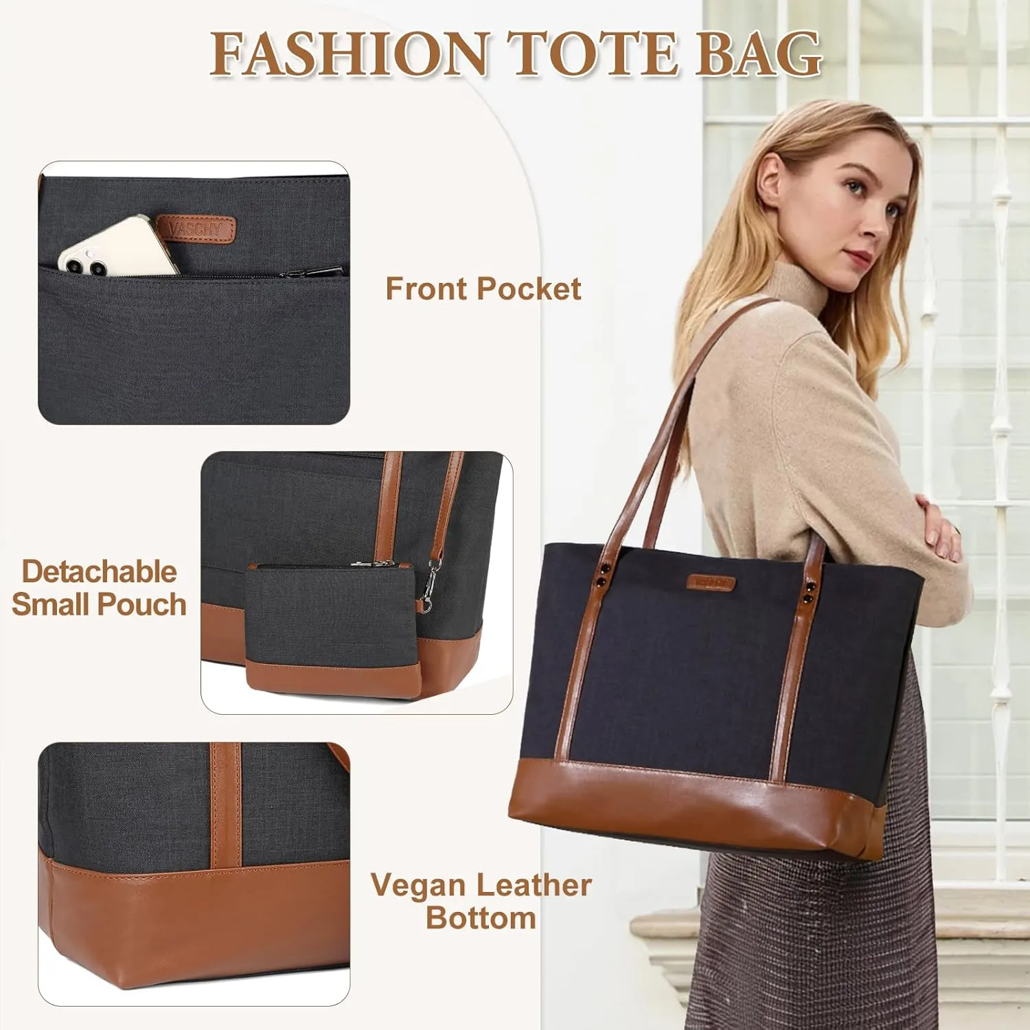 VASCHY Laptop Tote Bag for Women, Large 15.6inch Computer Teacher Bag Purse Briefcase for Travel,Work,Business,Office