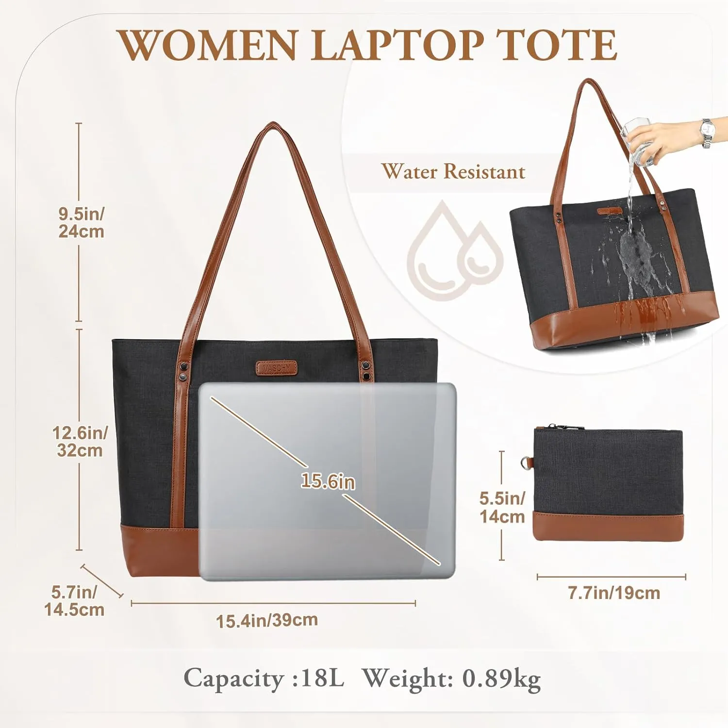 VASCHY Laptop Tote Bag for Women, Large 15.6inch Computer Teacher Bag Purse Briefcase for Travel,Work,Business,Office