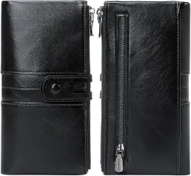 Wallets for Women Wristlet RFID Blocking Genuine Leather Double Zipper Credit Card Holder Large Ladies Clutch Purse