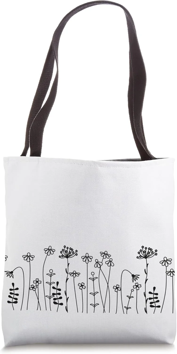 Wildflowers Simple Line Drawing Tote Bag