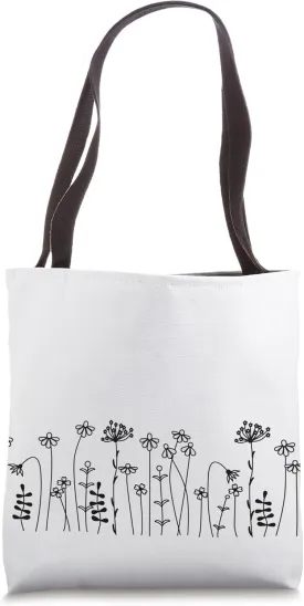 Wildflowers Simple Line Drawing Tote Bag