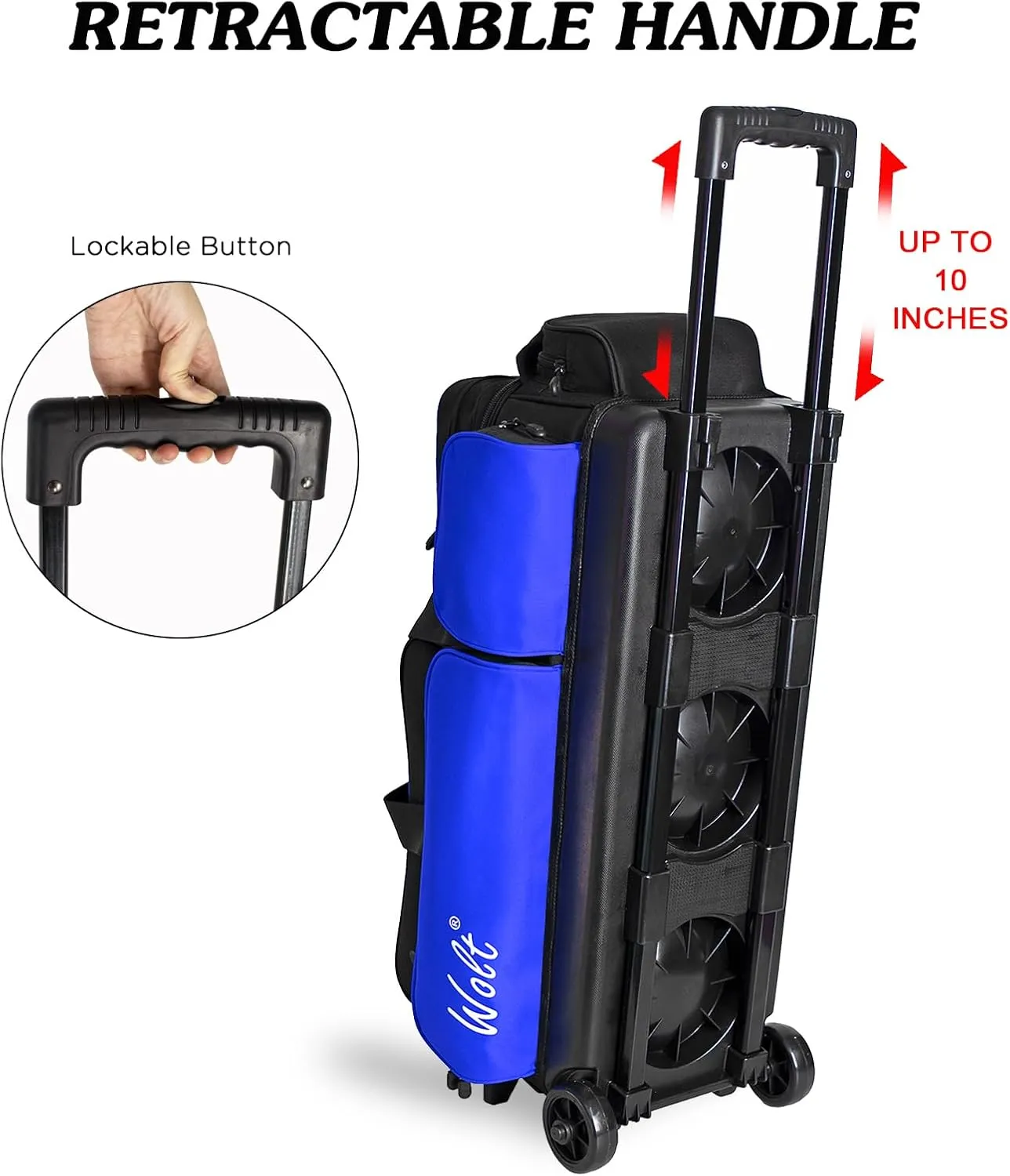 WOLT 3 Ball Bowling Bags with Wheels,Bowling Ball Bag 3 Ball Roller with Separate Shoe Compartment and Accessory Pocket, Retractable Handle Extends to 38