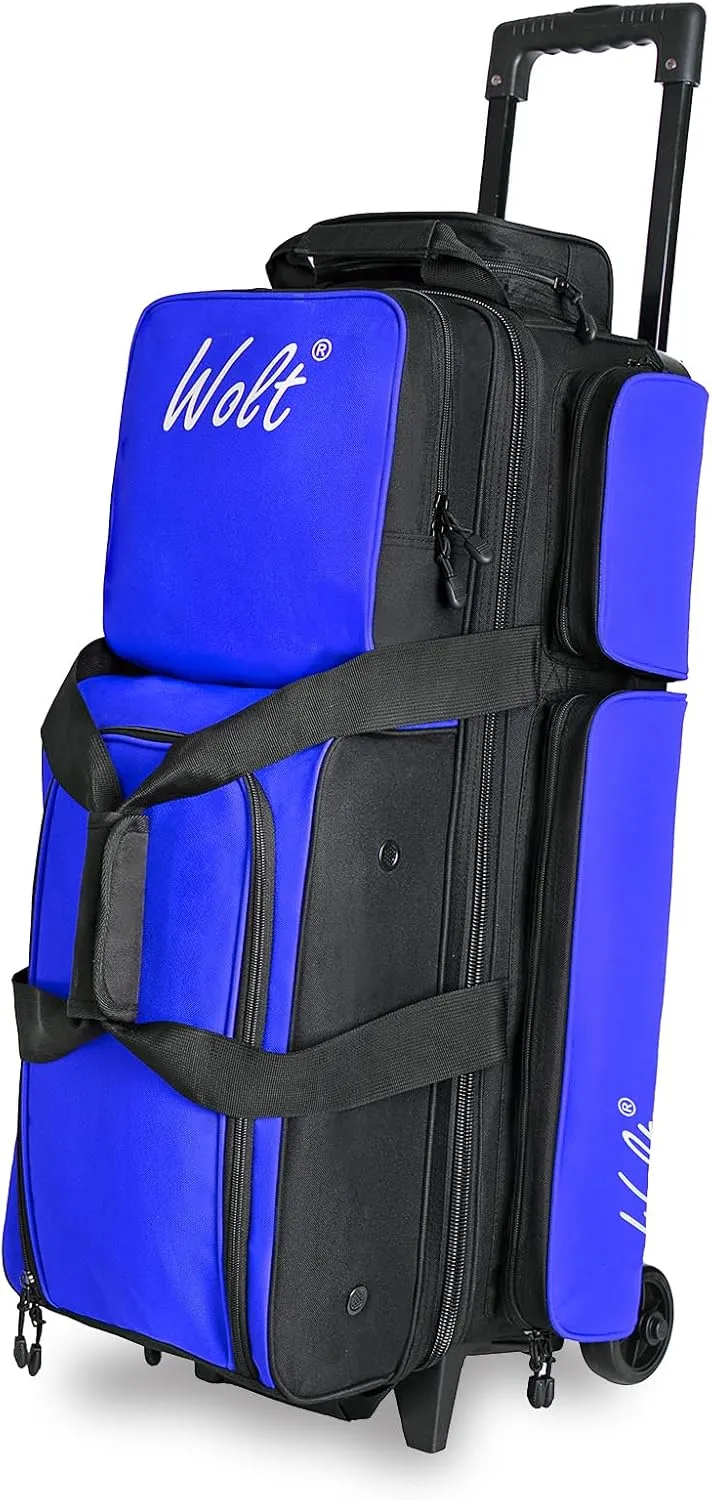 WOLT 3 Ball Bowling Bags with Wheels,Bowling Ball Bag 3 Ball Roller with Separate Shoe Compartment and Accessory Pocket, Retractable Handle Extends to 38