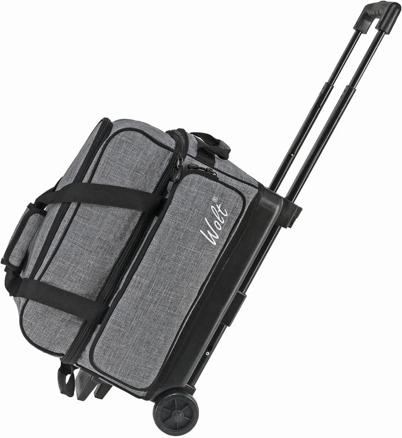 WOLT Double Roller 2 Ball Bowling Bag with Separate Shoe Compartment, Large Capacity Bowling Ball Bag with Accessory Pocket, Retractable Handle extends to 40"