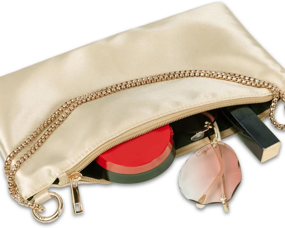 Womens Satin Evening Bag Clutch Purse Handbag for Women Wedding Shoulder Bag with 2 Chains for Formal Cocktail Party