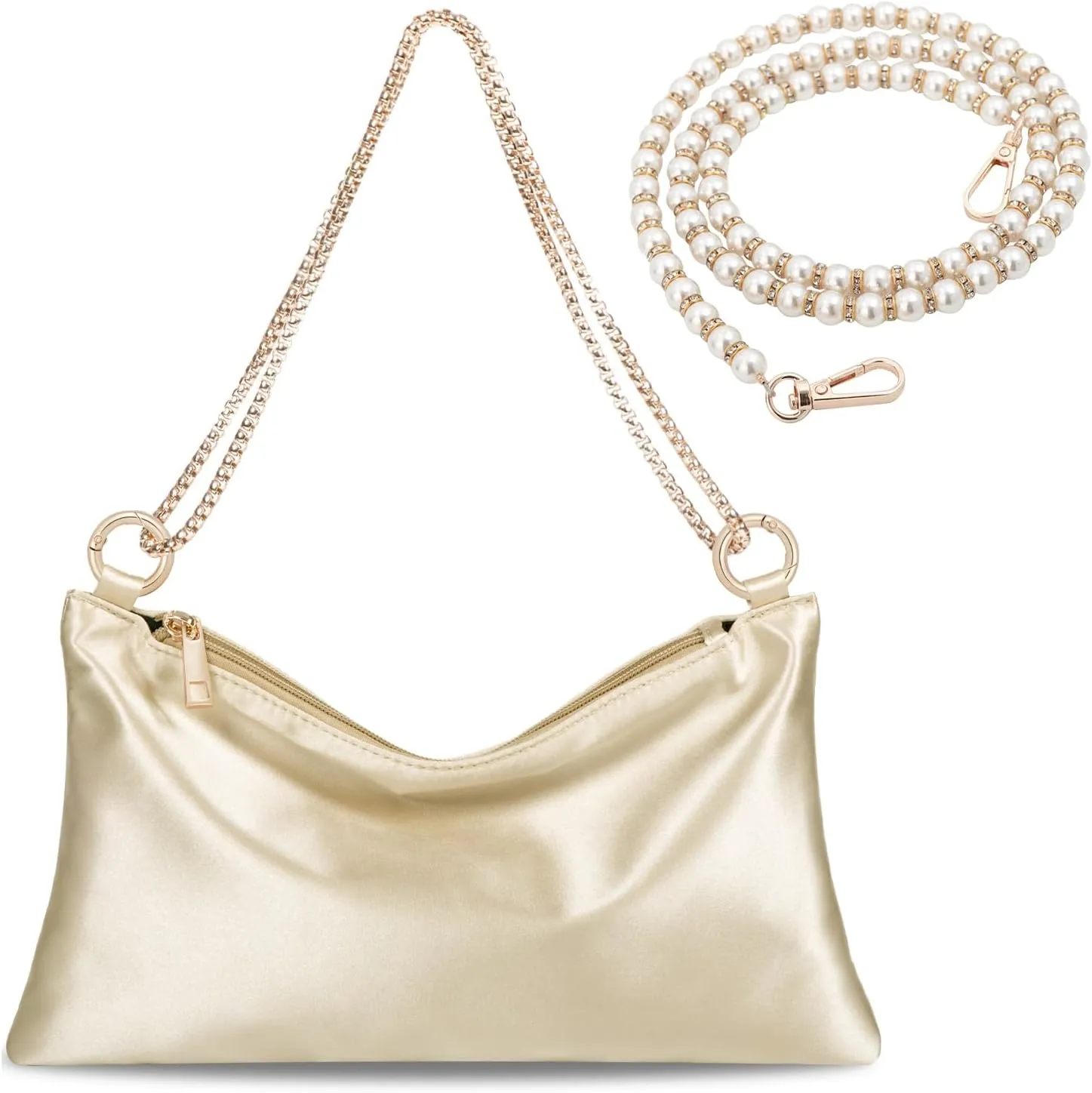 Womens Satin Evening Bag Clutch Purse Handbag for Women Wedding Shoulder Bag with 2 Chains for Formal Cocktail Party
