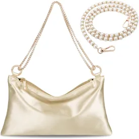 Womens Satin Evening Bag Clutch Purse Handbag for Women Wedding Shoulder Bag with 2 Chains for Formal Cocktail Party