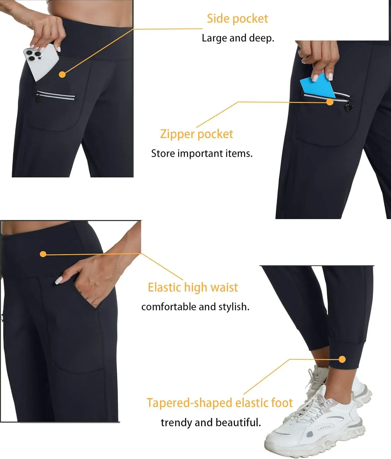 Women's Workout Joggers with Pockets-Quick Dry Athletic Lounge Pants for Hiking Yoga and Running