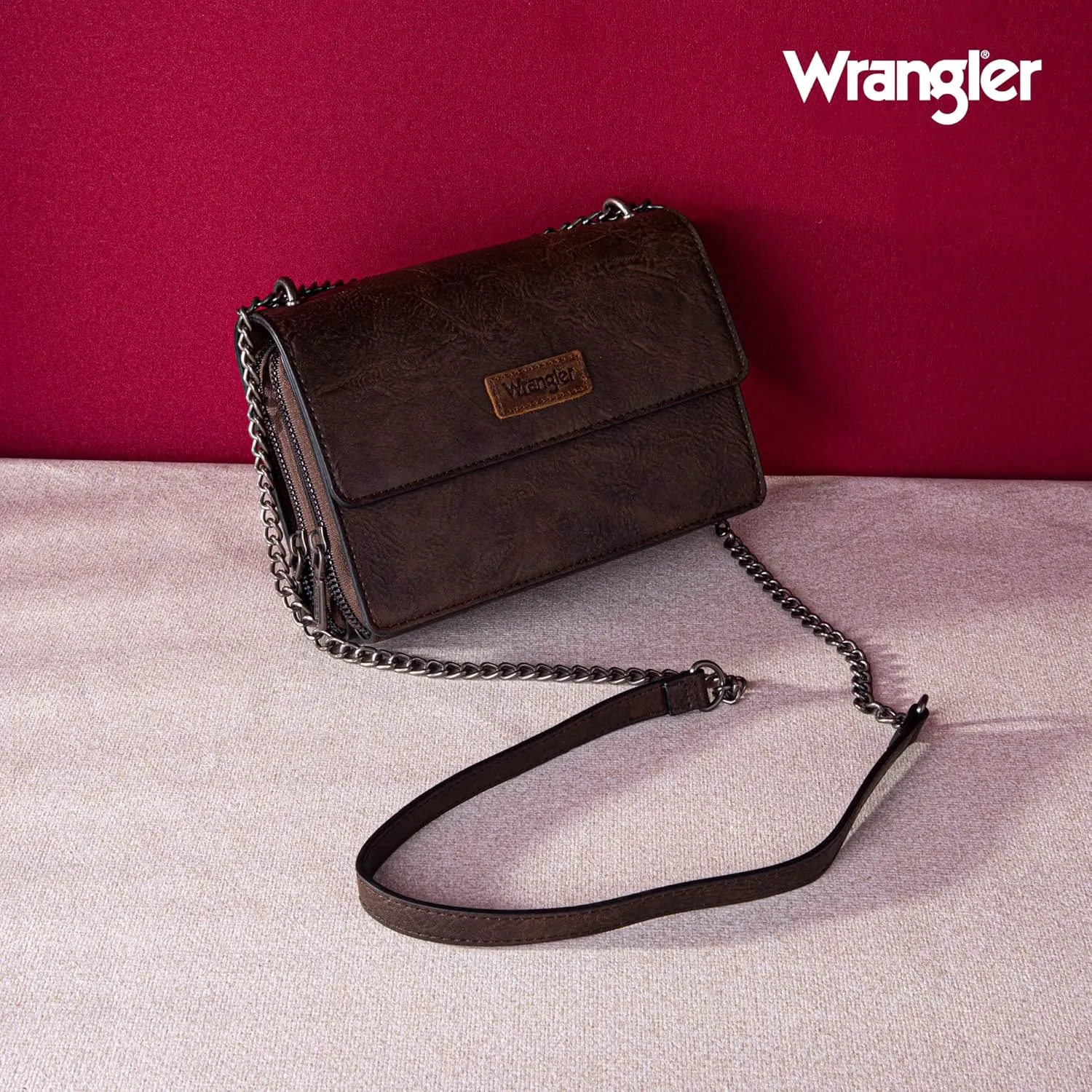 Wrangler Flap Crossbody Purse for Women Shoulder Bag Vintage Wallets with Chain Strap