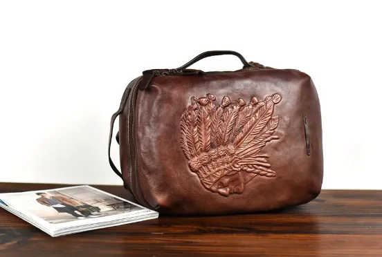 YAAGLE Mens' Unique Large Capacity Tanned Leather Travel Business Backpack YG8616