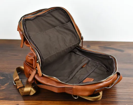 YAAGLE Mens' Unique Large Capacity Tanned Leather Travel Business Backpack YG8616