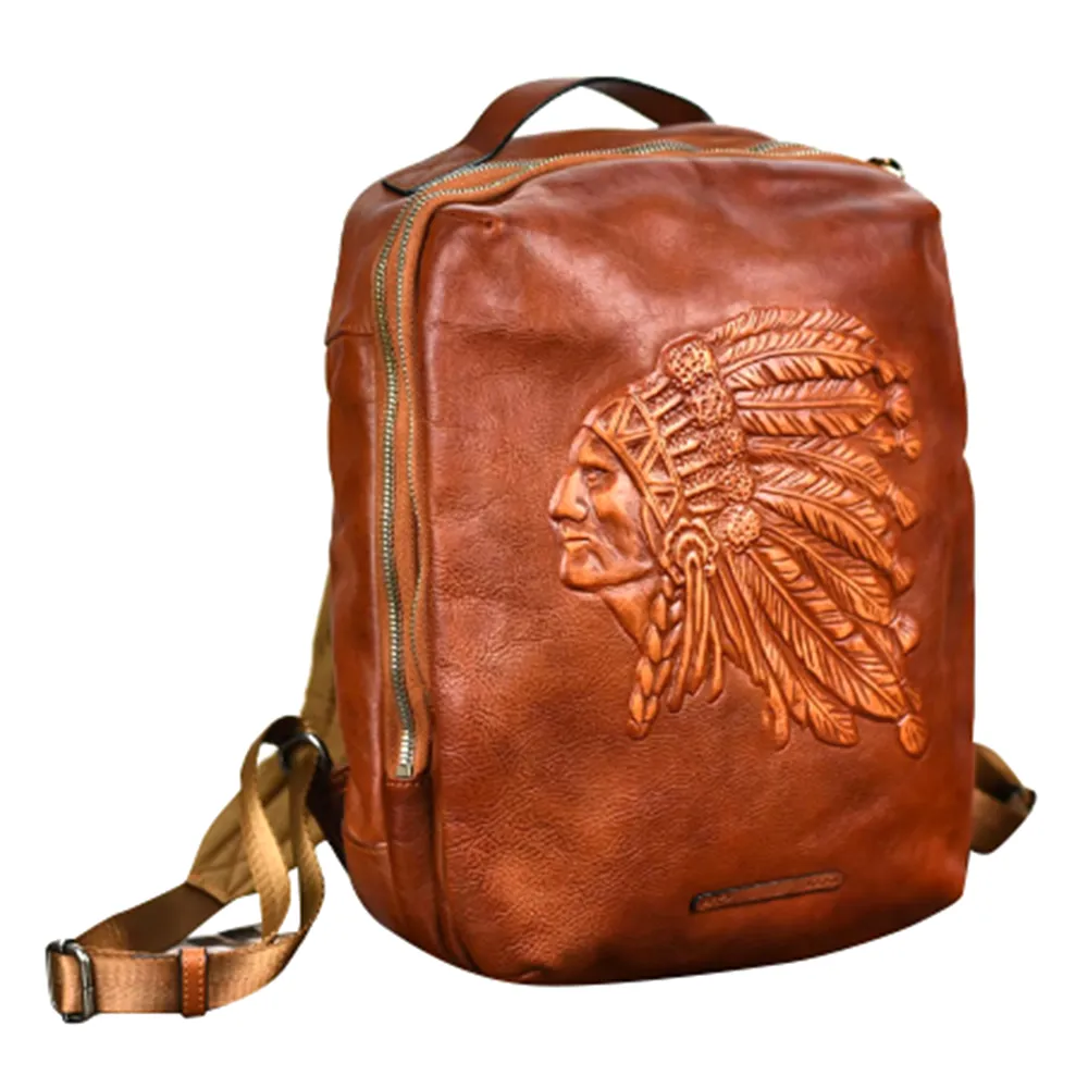 YAAGLE Mens' Unique Large Capacity Tanned Leather Travel Business Backpack YG8616