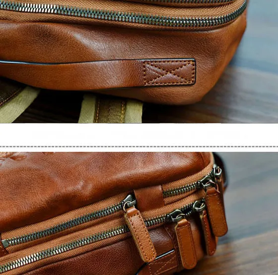 YAAGLE Mens' Unique Large Capacity Tanned Leather Travel Business Backpack YG8616