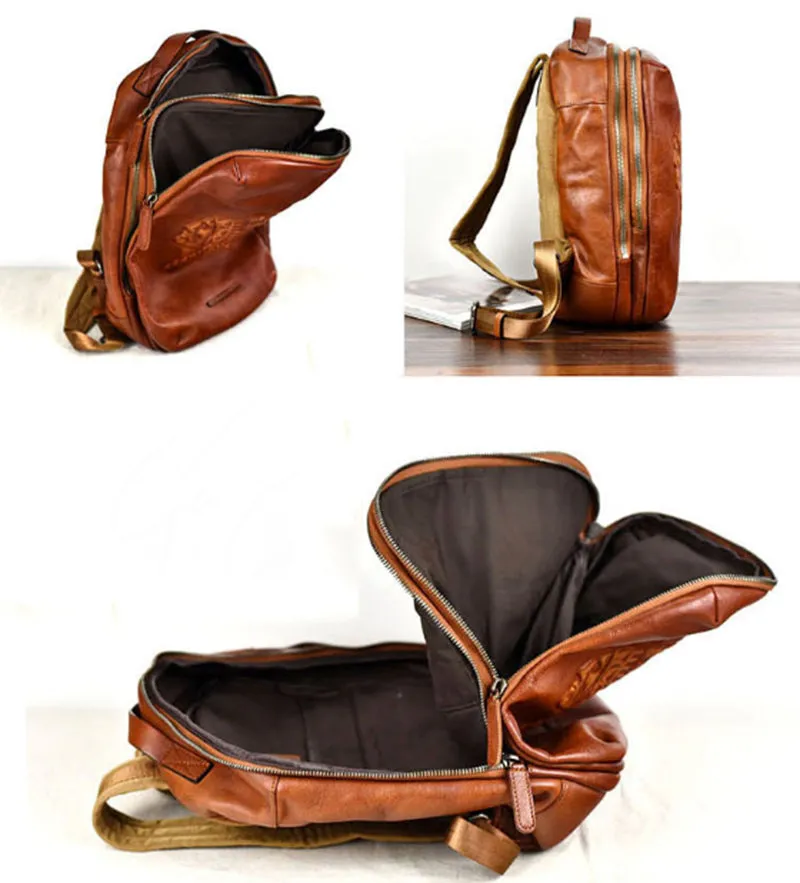 YAAGLE Mens' Unique Large Capacity Tanned Leather Travel Business Backpack YG8616