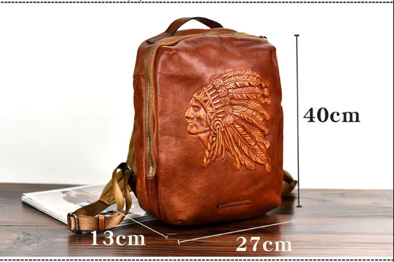 YAAGLE Mens' Unique Large Capacity Tanned Leather Travel Business Backpack YG8616