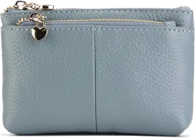 ZOOEASS Women Genuine Leather Zip Mini Coin Purse With Key Ring Triple Zipper Card Holder Wallet